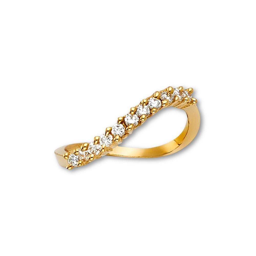 14K Solid Gold CZ Band | Dainty Yellow Gold Ring By Tehrani Jewelry